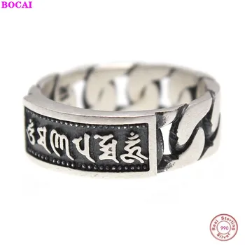 

BOCAI s990 pure silver rings for men and women retro Thai silver craft men's and women's matte six word real words closed ring