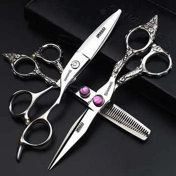 

6 & 7 Inch Barber Shop Hair Stylist Special Hairdressing Scissors Flower Handle Flat Cutting Thinning Antler Teeth Trimming Set