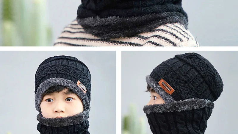 accessoriesdoll baby accessories Children Knitted Hat Winter Warm Baby Kids Cap Skullies Beanies Circle Scarf Thicken Fleece Lining For 2-12 Years Boys Girls baby accessories