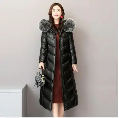 Женская куртка из овчины большого размера новая лисица высокого качества меховой воротник высококачественный Женский пуховик, теплая парка Женское пальто - Цвет: black