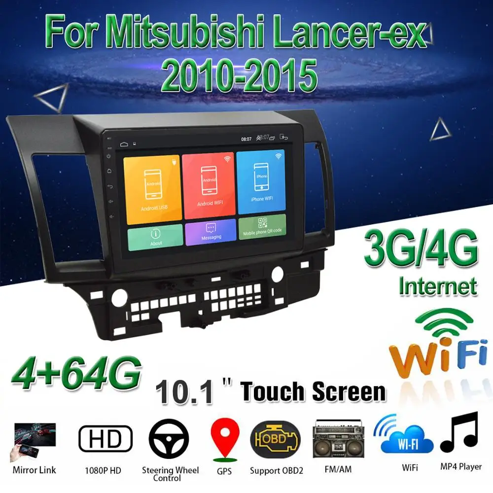 

For Mitsubishi Lancer-ex 2010-2015 Car Multimedia Player 10.1" Android 8.1 Car Radio with GPS BT WiFi 3G/4G OBD2 Audio video