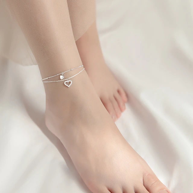 Bracelet de cheville coeur argent