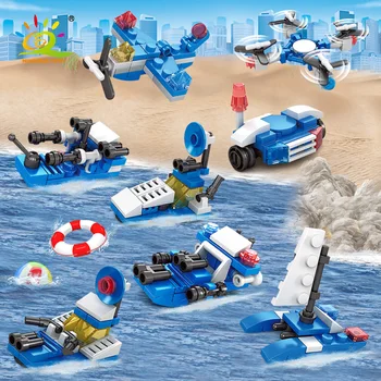 

187pcs 8in1 Creative Building Blocks Marine Corps Classic Police Series Sea Fleet Air Force Children Educational Toys