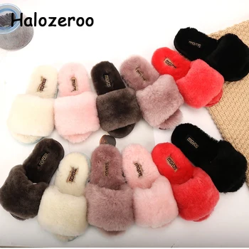 

Spring New Kids Fur Slippers Baby Girls Princess Shoes Children Fashion Slides Toddler Sweet Slides Black Brand Shoes Summer