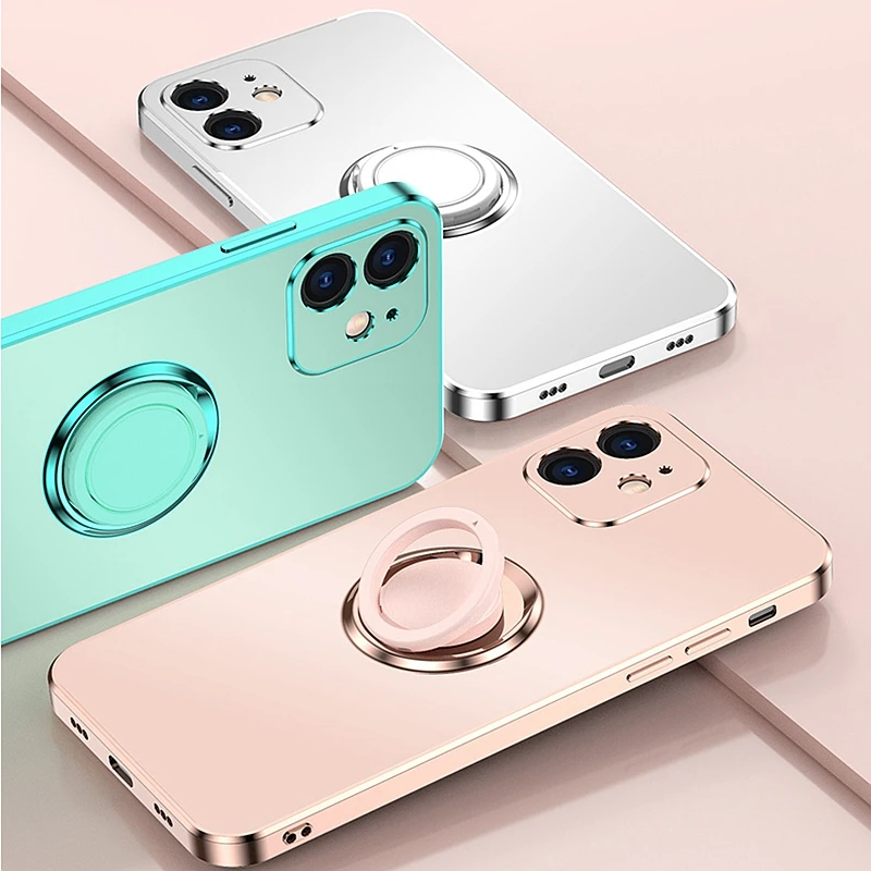 Luxury Square Cute Clover Pink Phone Case For Iphone 12 Mini 11 Pro Xs Max  Xr X 6 6s 7 8 Plus Soft Silicone Mirror Cover Bracket - Mobile Phone Cases  & Covers - AliExpress