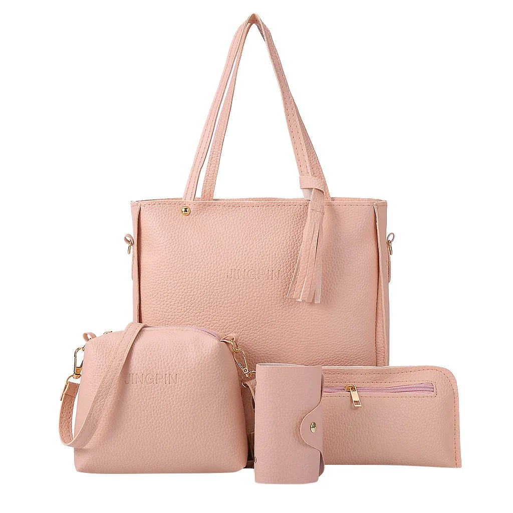 4 шт., женская сумка, набор, Модный женский кошелек и сумочка, 9 цветов, четыре части, кожаные сумки на плечо, сумка-тоут, сумка-мессенджер, кошелек для монет, с клапаном