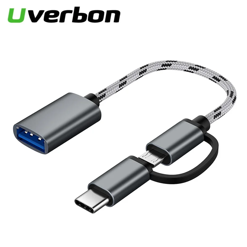 

2 in 1USB Phone Adapter Type-C Micro USB Male To USB 3.0 Interface Female OTG Adapter Cable For Samsung USB C Fast Charging Cord