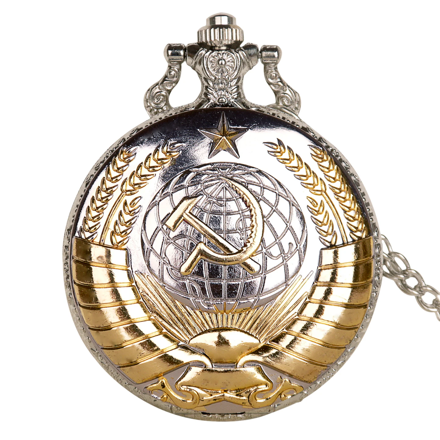 Винтажные советские значки серповидный молоток карманные часы золото-серебро кулон Россия эмблема коммунизма с брелок цепь часы TD2018