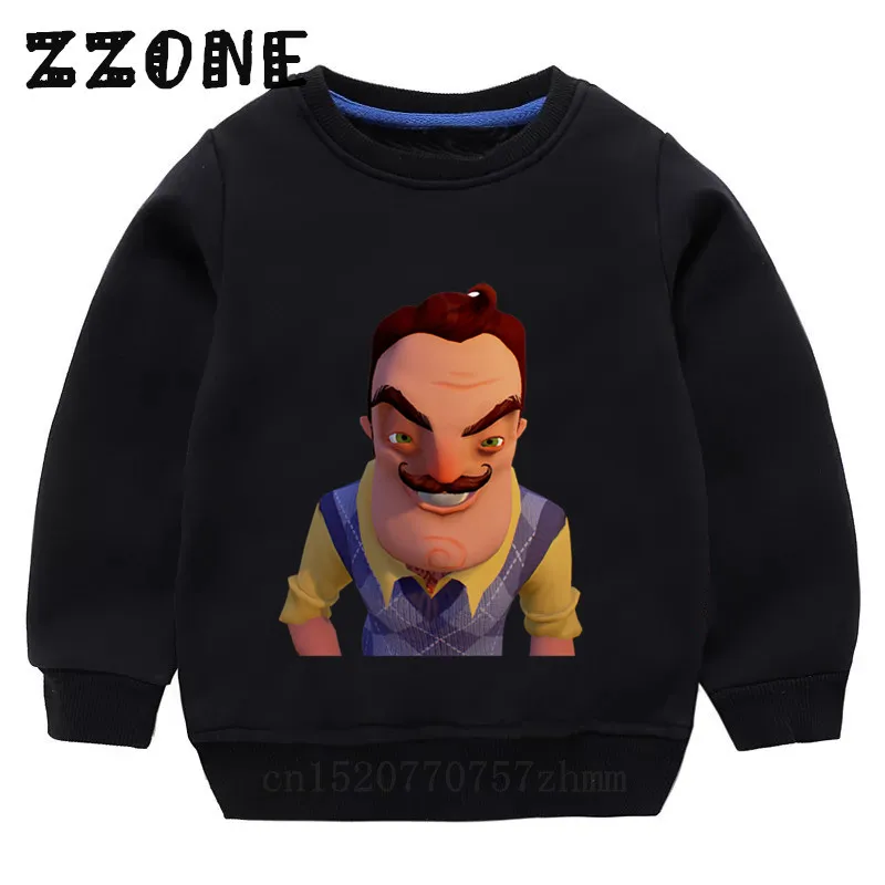 Детские толстовки детские забавные толстовки с героями мультфильмов «Hello neigher» хлопковый пуловер для малышей топы для девочек и мальчиков, осенняя одежда KYT5225