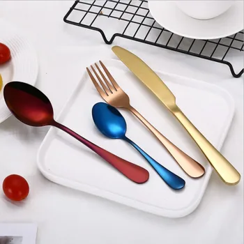 

4PCS/Set Stainless Steel Rainbow Cutlery Set Dinnerware Set Western Food Cutlery Tableware Dinnerware Set Christmas Gift