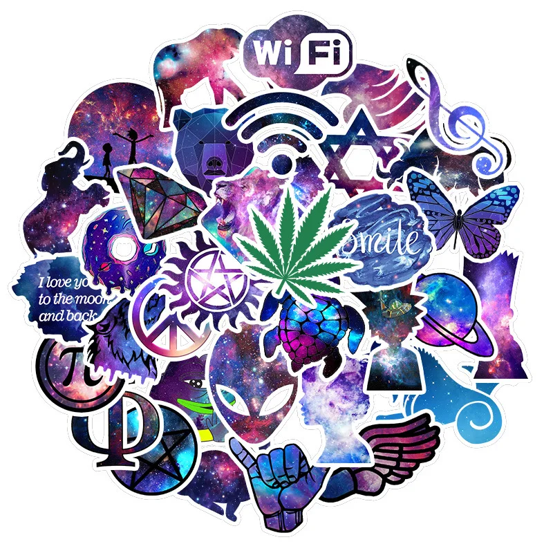 

35Pcs Starry Sky Cartoon Computer Sticker Notebook Skin Laptop Refrigerator Suitcase Decorative Decal