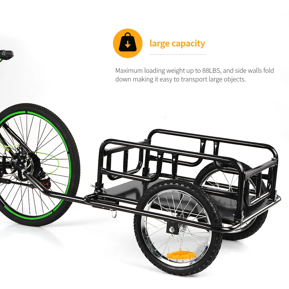 

Hot Folding Bike Cargo Trailer Hand Wagon Bicycle Luggage Trailer Storage Cart Carrier w/ Detachable Metal Frame Hitch