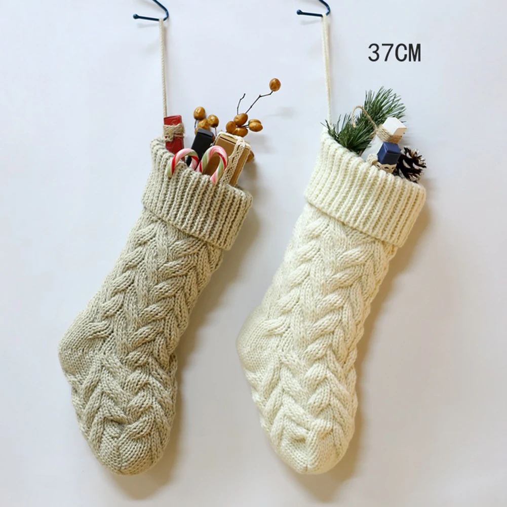 Sock Christmas Knitted Stockings Decor festival Gift Bag Fireplace Xmas Tree Hanging Ornaments Decor Red White Christmas Sock