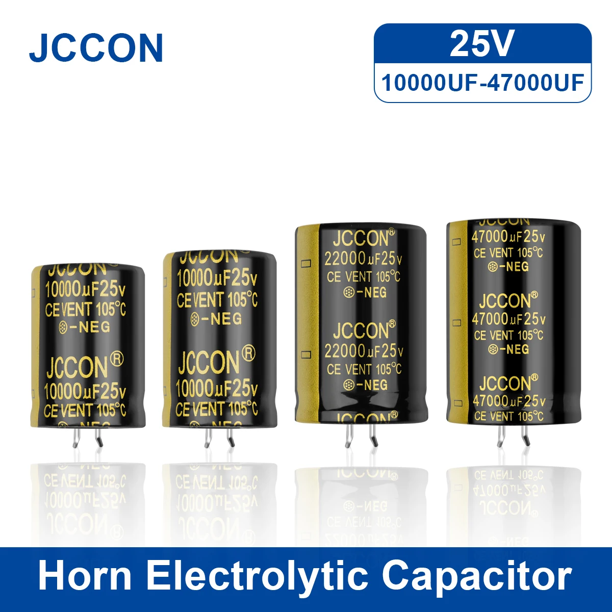 2Pcs JCCON Audio Electrolytic Capacitor 25V 10000UF 22000UF 47000UF For Audio Hifi Amplifier High Frequency Low ESR Speaker 10pc 100pc jccon 35v 10000uf 10000uf 35v 18x35mm pitch 7 5mm 105℃ aluminum high frequency low resistance electrolytic capacitor