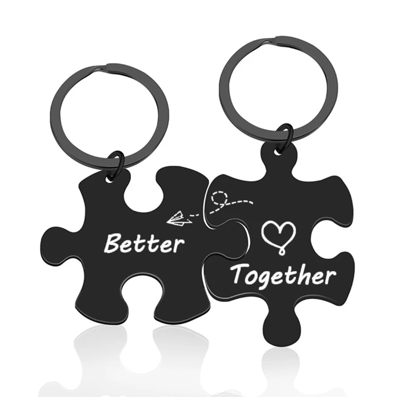 Portachiavi Puzzle Coppia Unisex In Acciaio Inox - Ciondolo Inciso "Better Together" - Regalo Romantico Per Fidanzati, Anniversario O San Valentino