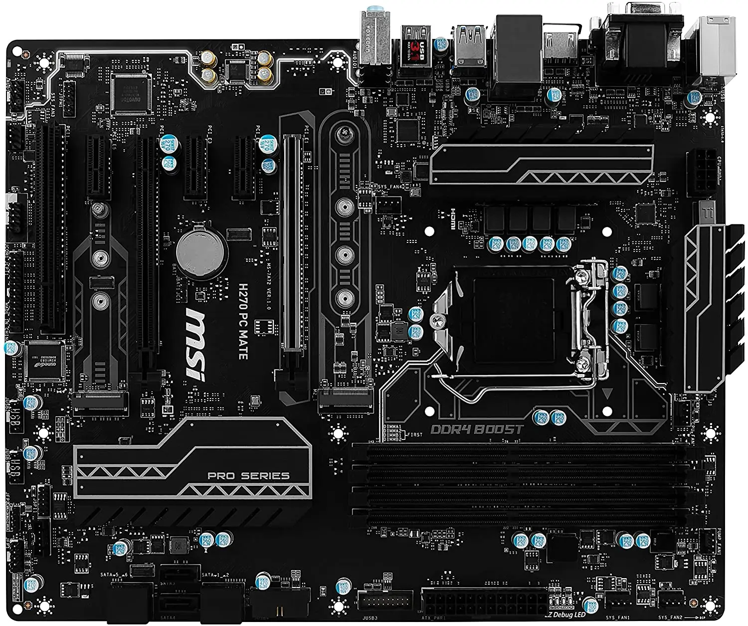 MSI H270 PC MATE Desktop intel Motherboard LGA 1151 DDR4 64GB PCI-E 3.0 USB3.1 Support i5-7600K i3-6300 cpus ATX Placa-mãe | Компьютеры и