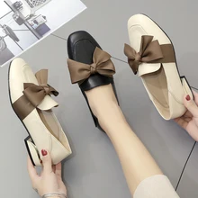 Весенние женские лоферы с квадратным носом; слипоны; водонепроницаемые Мокасины с большим бантом; модельные туфли на низком каблуке; zapatos mujer; женские туфли-оксфорды; C7093