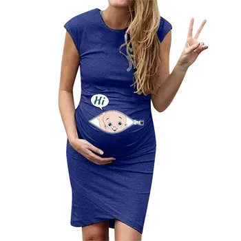 

Women Summer Sleeveless Cartoon Casual and Loose O-Neck Nursing Bodycon Pregnant Pure Maternity Wrap Party Short Dresses