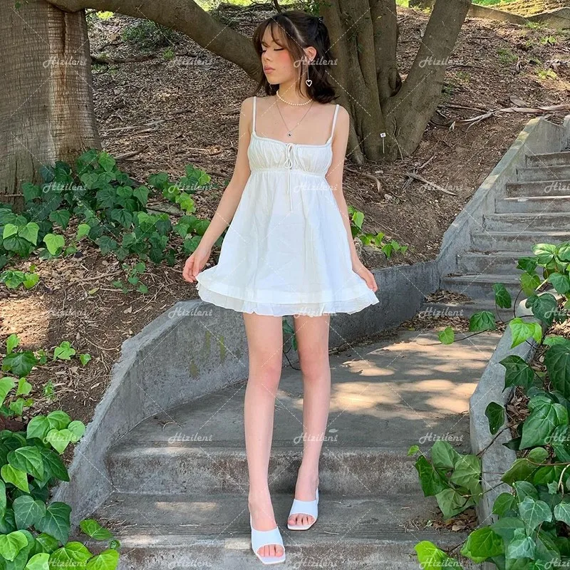 Women Summer Dress Summer Fashion White Elegant Sling Backless Party Beach Dress Vacation Casual harajuku Kawaii Mini Dress y2k semi formal dresses