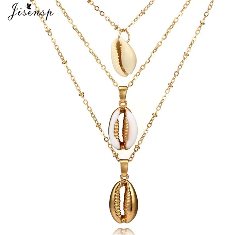 Jisensp богемные три слоя оболочки жемчужный Набор Золотая оболочка Cowrie женское ожерелье ювелирные изделия девушки туристический подарок joias