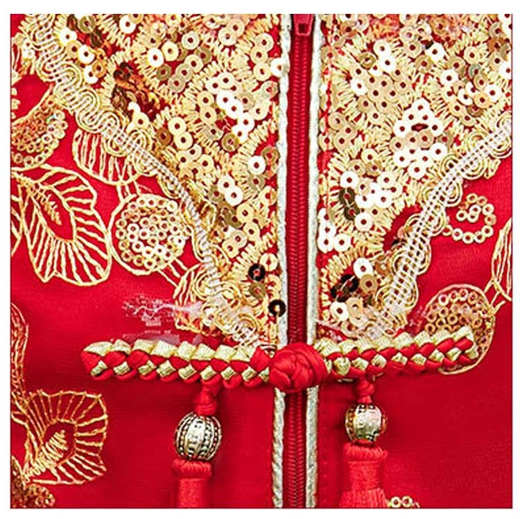 Детское китайское свадебное платье; Qipao; детская одежда для девочек; красное платье с вышивкой в виде цветов Феникса; платья принцессы в восточном стиле; Qi Pao Hanfu