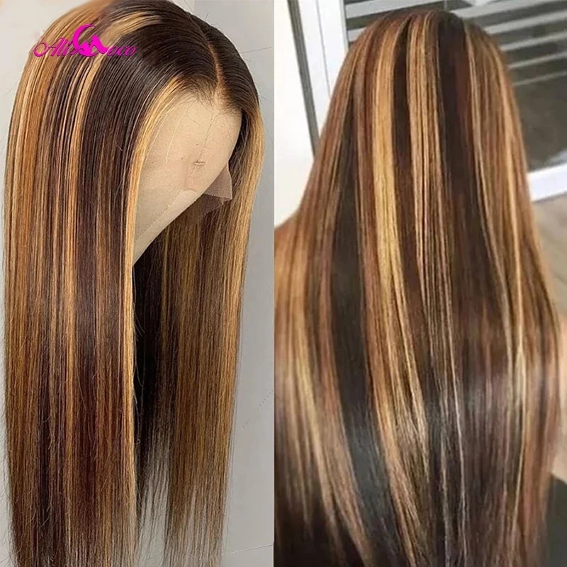 HD Transparent Hightlight 13x6 Lace Frontal Human Hair Wigs Highlighted 5x5 Lace Closure Wig 10A Honey Blonde Lace Front Wigs