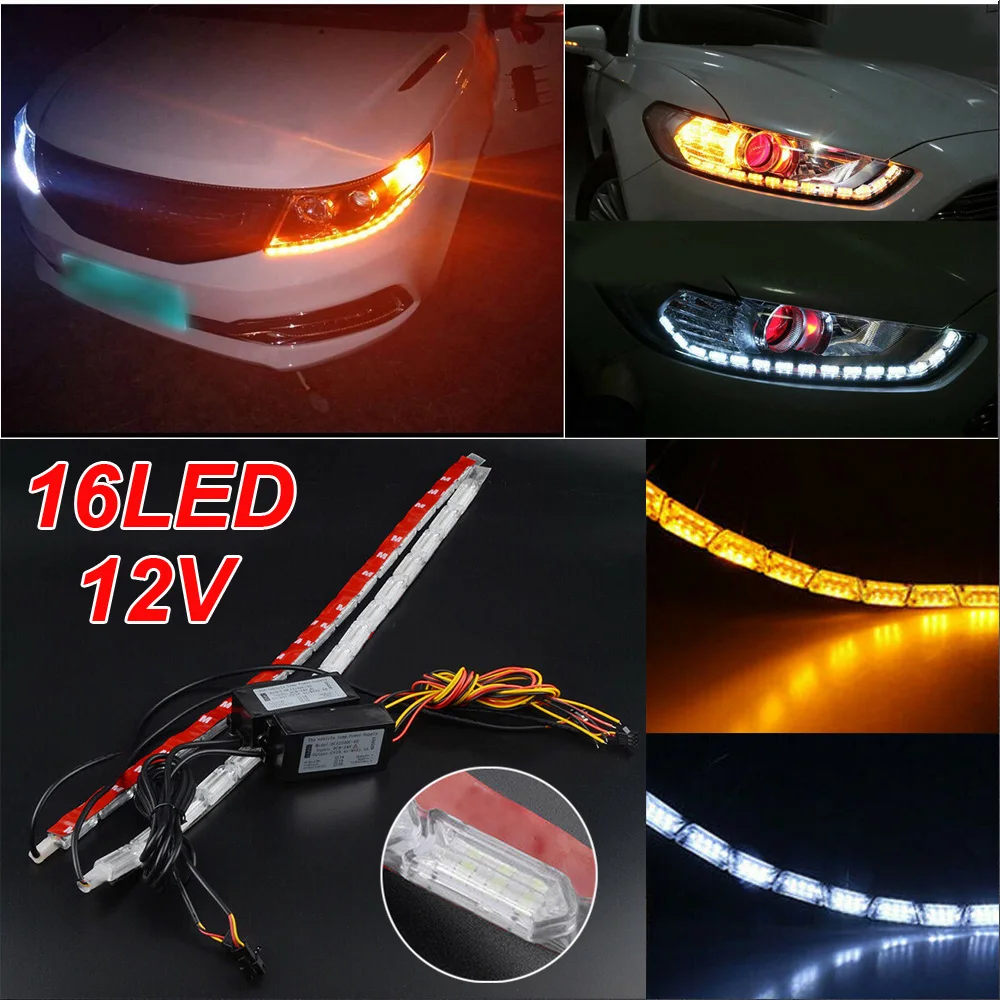 

Auto Daytime Running Light Ballasts Turn Signal Yellow Luminous Lamps Set 16LED