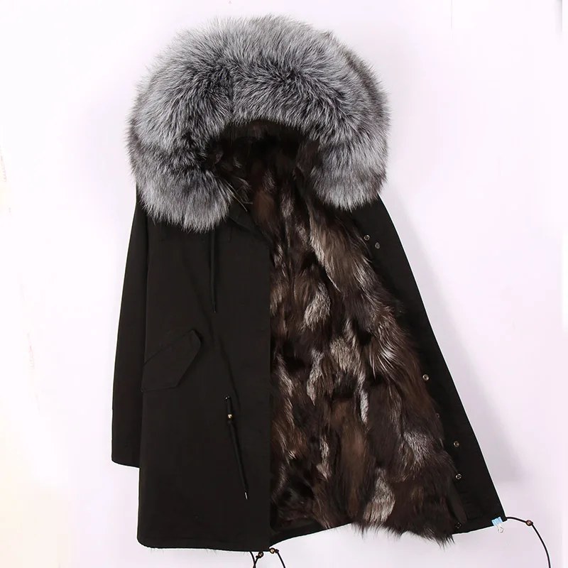 real natural fur coat raccoon fur collar hooded real fox fur liner outwear high quality new man long parka winter jacket