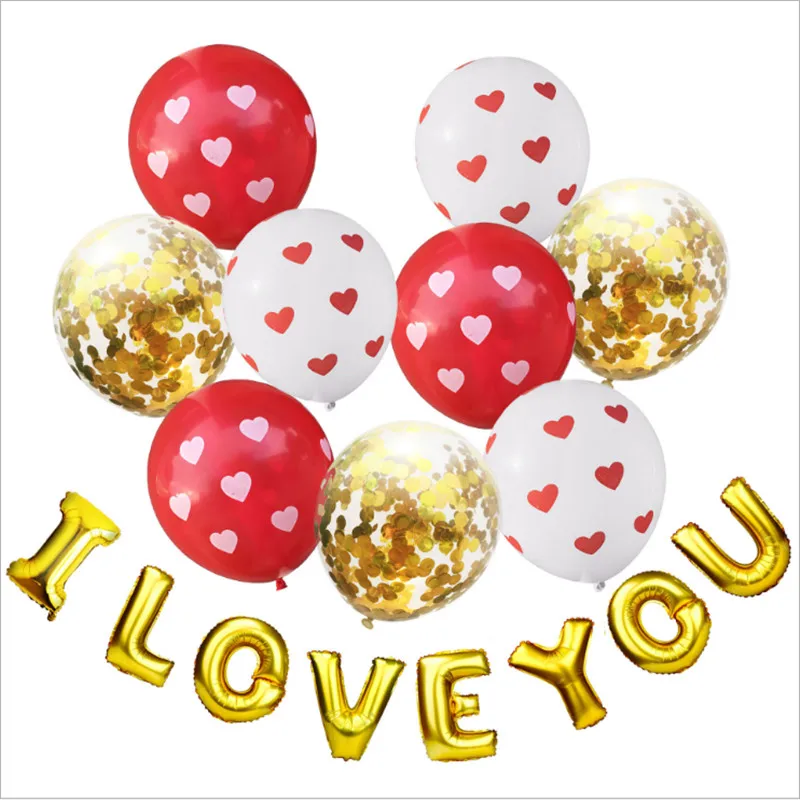 I Love You воздушный шар из алюминиевой фольги с красным и белым сердцем украшение