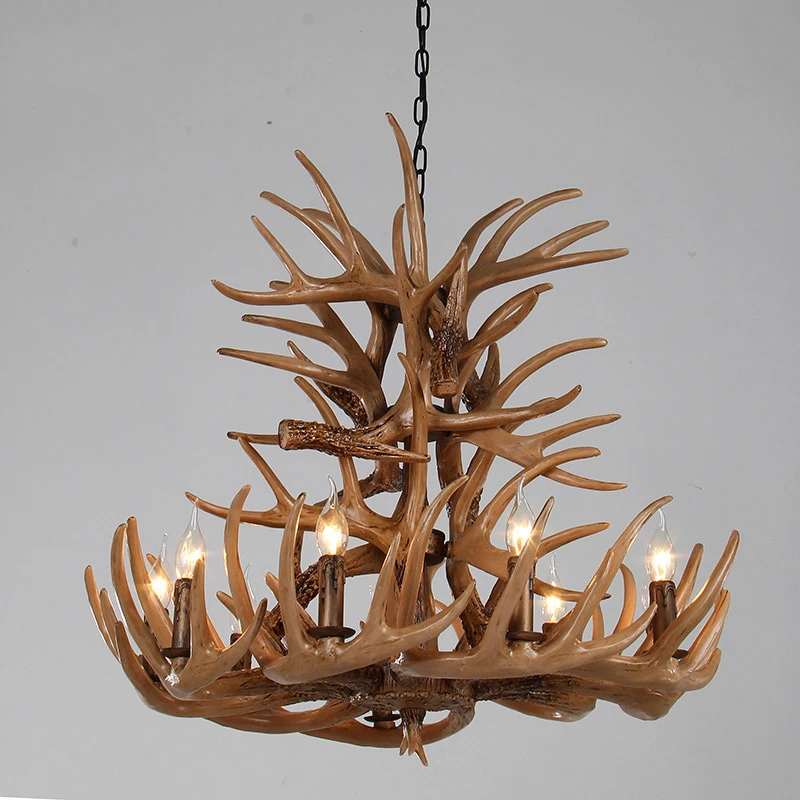 

Vintage LED Chandelier Ceiling Lamp Candle Antler Lights Retro Resin Deer Horn Lighting Home Kitchen Decor Light Fixtures