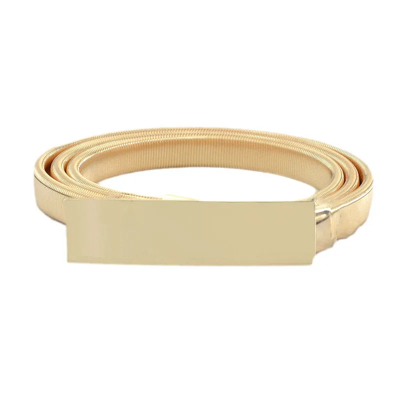 

Belt Dress Simple Versatile Fashion Women Silver Belts Thin Skinny Metal Gold Elastic Buckle Waistband Dress cinto feminino