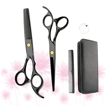

1 Set 5pcs Professional Hair Cutting Scissor Hair Shearing Flat Teeth Scissors Hairdressing Scissors Tool (Black)