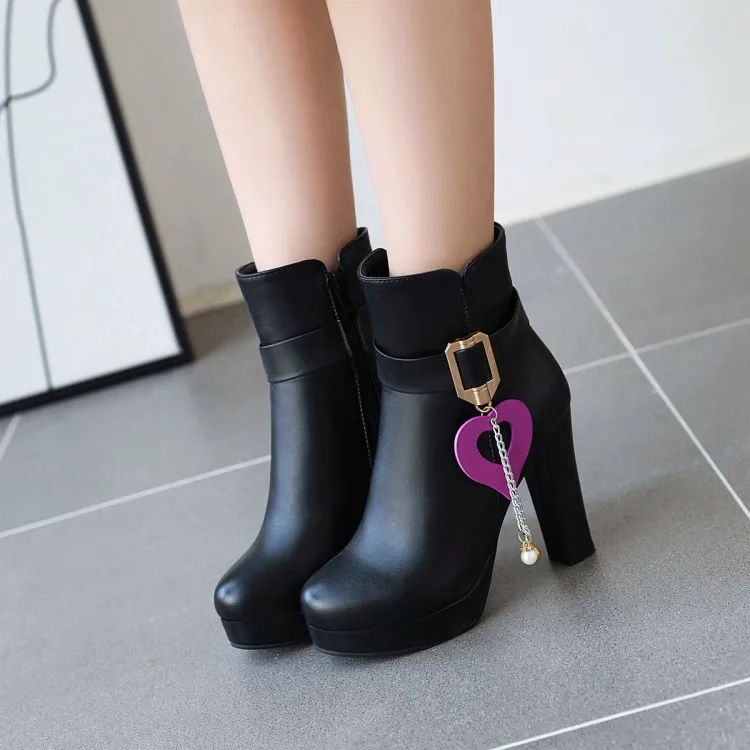 

Big Size 9 10 11 12 boots women shoes ankle boots for women ladies boots shoes woman winter Peach chain pendant belt buckle