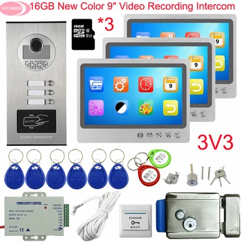 

9" Color Video Intercom With Recording + 16GB TF Card Video Intercom With Lock Video Doorbell Rfid Security Door Entry doorbell