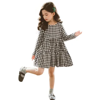 

Dress Girl Fashion Plaid Dress For Girl Long Sleeve Pleated Dress For Kids Autumn Korean Clothes For Girls 6 8 10 12 14 Year