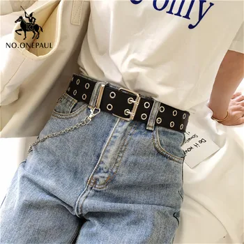 

NO.ONEPAUL Genuine Leather belts for women New Punk style fashion Pin Buckle jeans Decorative Belt Chain luxury brand women belt