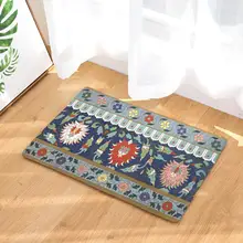 Rectangle Mat Door Mat Anti Slip Floral Flannel Printing European Style Floor Pads Bath Mat for Bathroom Kitchen Home Decoration