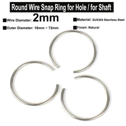 10Pcs Wire Diameter φ2mm SUS304 Stainless Steel Round Wire Snap Rings for Hole Retainer Circlips for Shaft OD=18mm~72mm