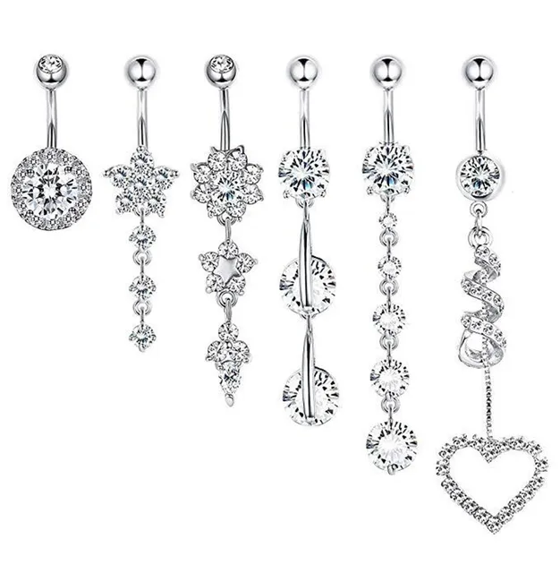 4 Anillos De Ombligo - Acero Quirúrgico 14G - Con CZ - Incluye Bolsa De Terciopelo