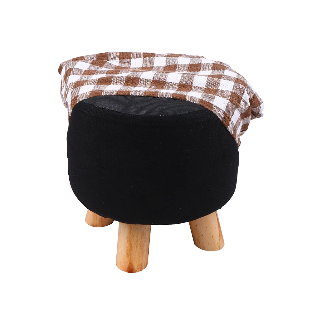Round Fabric Creative Solid Wood Thickened Footstool Padded Foot Rest Folding Storage Seat Stool with Removable Cover