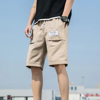 

Men Pure Cotton Slim Fit Five Points Pants Tooling Trend Outdoor Wash With Water Slim Fit Straight Many Tubes Pocket Pants