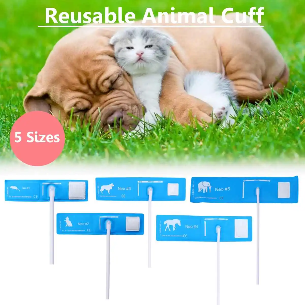 

5Pcs Pet Blood Pressure Cuff Reusable Animal Sphygmomanometer Cuff Dog Cat Pig Pet Neonatal Cuffs Kit Veterinary Medical Tool