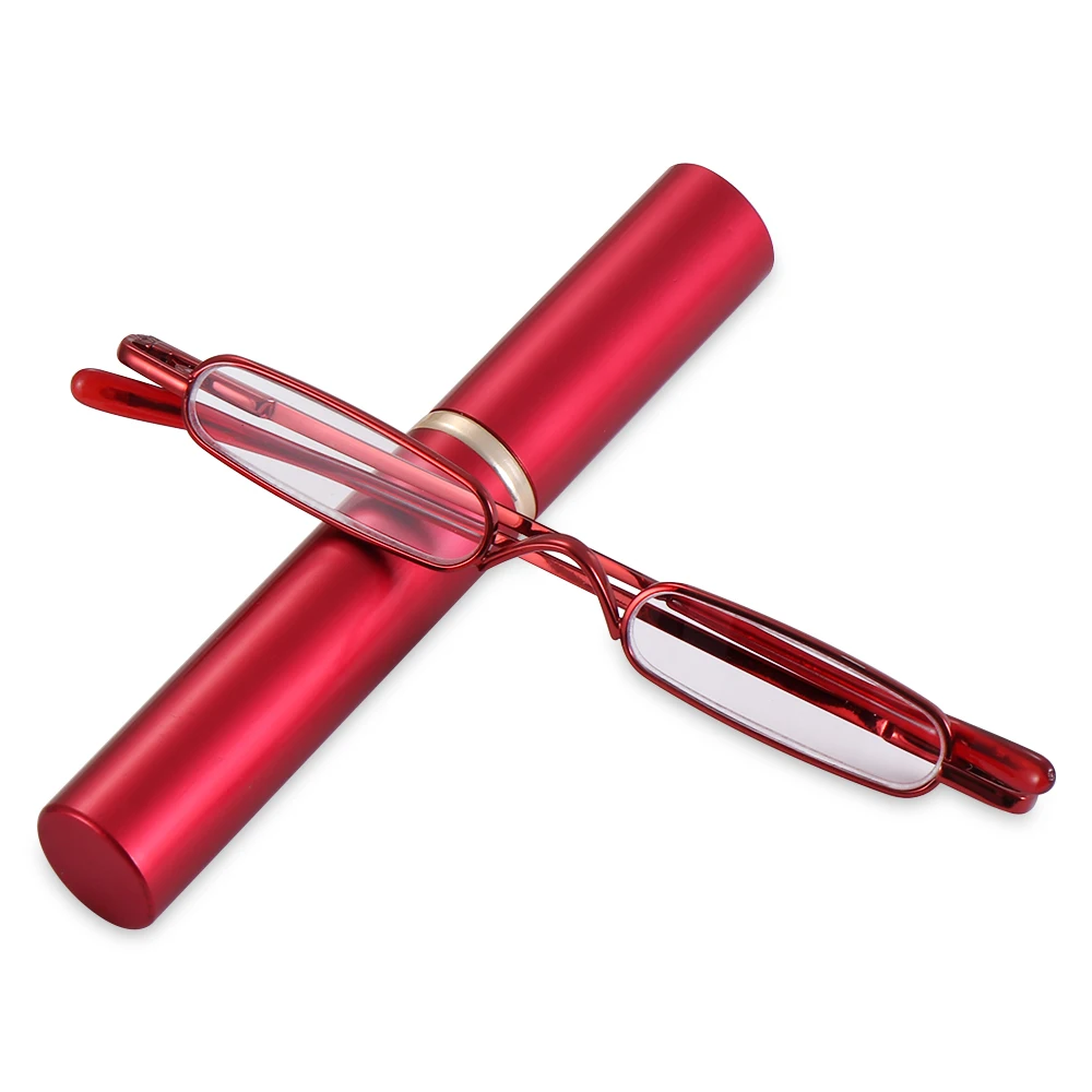 Unisex Compact Slim Pen Reading Glasses with Portable Clip Case