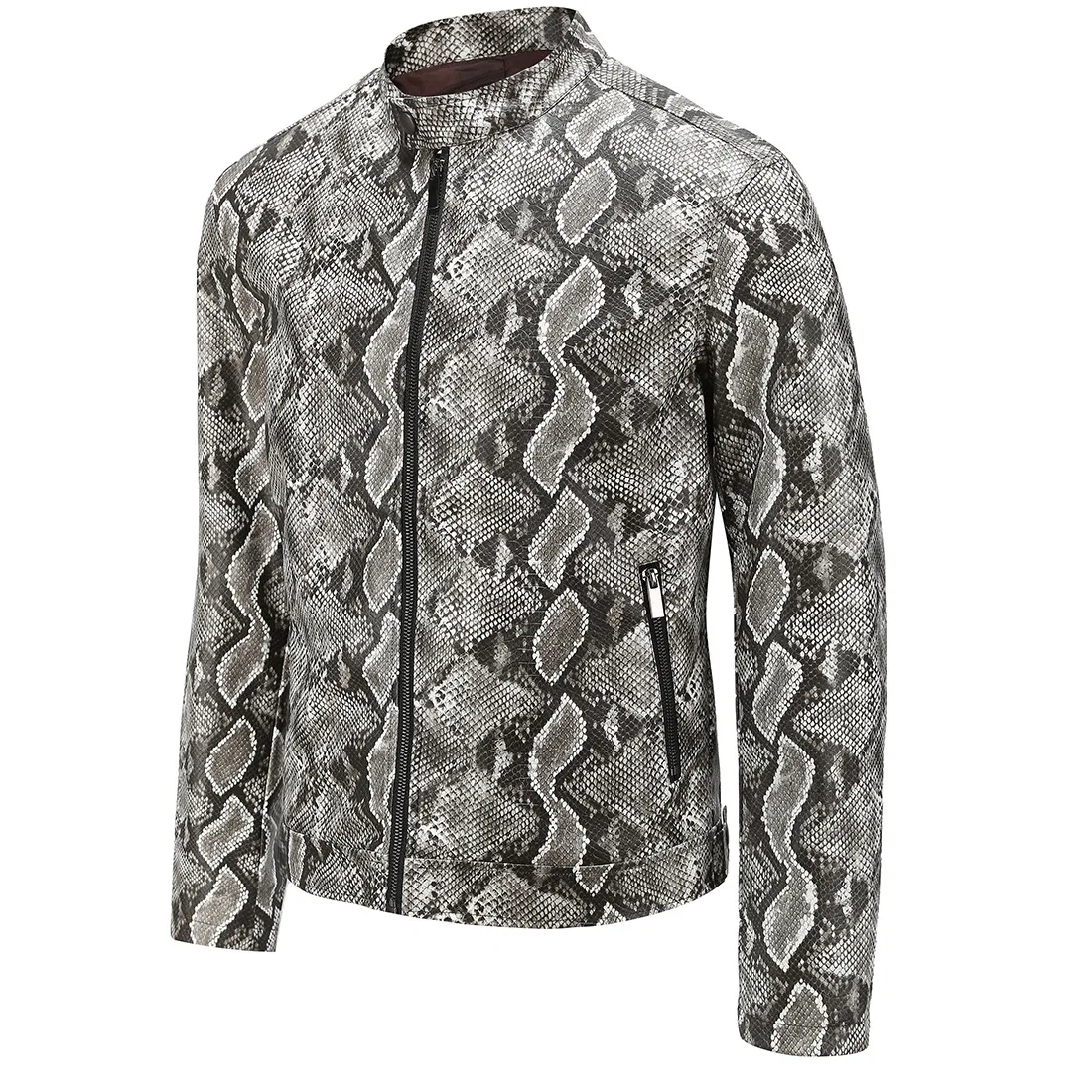 

2019 Autumn New Style Ouma Washing PU Leather Snakeskin Print MEN'S Leather Jacket Coat Py002