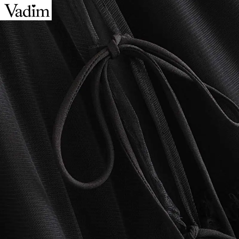 Vadim Женская Сексуальная черная сетка миди юбка оборки Реверсивный женский с эластичной талией шикарные стильные юбки трапециевидной формы BA799
