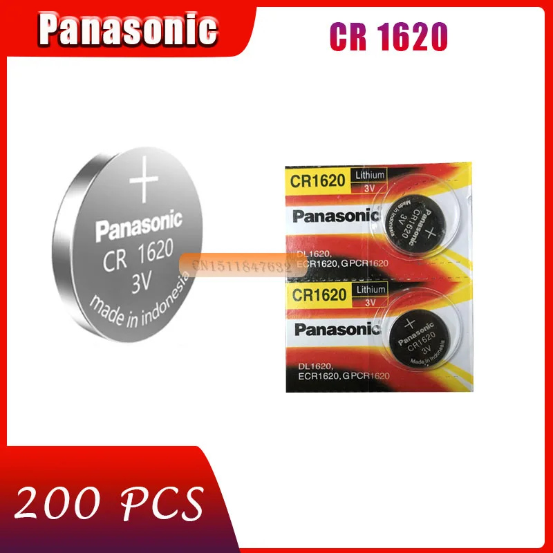 200 x Panasonic CR1620 кнопочный Миниатюрный элемент питания CR1620 автомобильный пульт дистанционного управления электрическая сигнализация 3 В литиевая батарея