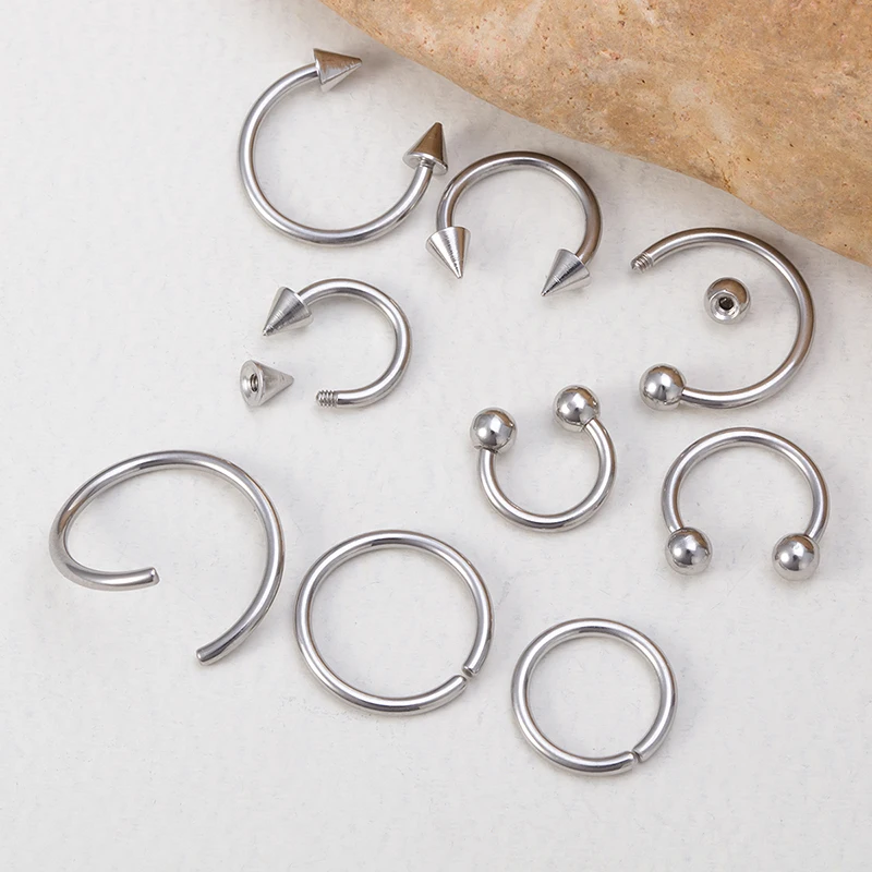9pcs Stainless Steel Nose Ring Septum Hoop Earrings Ear Cartilage Tragus Helix Circular Lip Jewelry Piercing Set