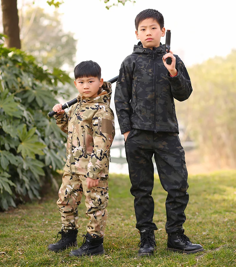 

Tactical Shark Skin Children Softshell Jacket Kids Sport Camping Hiking Camouflage Outwear Waterproof jackets and pants
