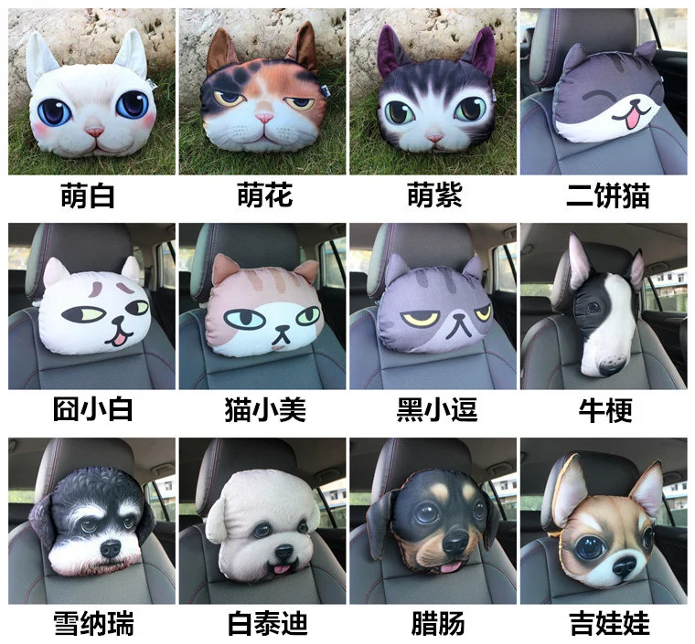 Neck Pillow 3D Dog Throw Pilows Cartoon Personality Creativity Husky Animal Head Car Headrest Cushion Plush Doll Gift Decor