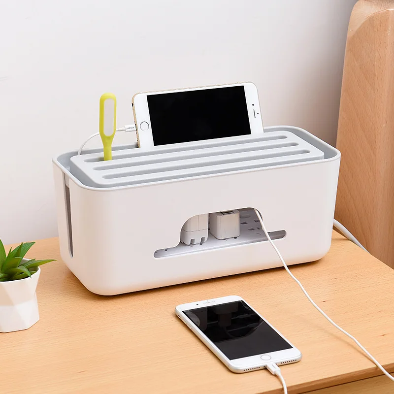 

Multi-functional Power Cord Outlet Strips Cable Box Plastic Desktop Wire Organizing Box Charging Cable Patch Board Storage